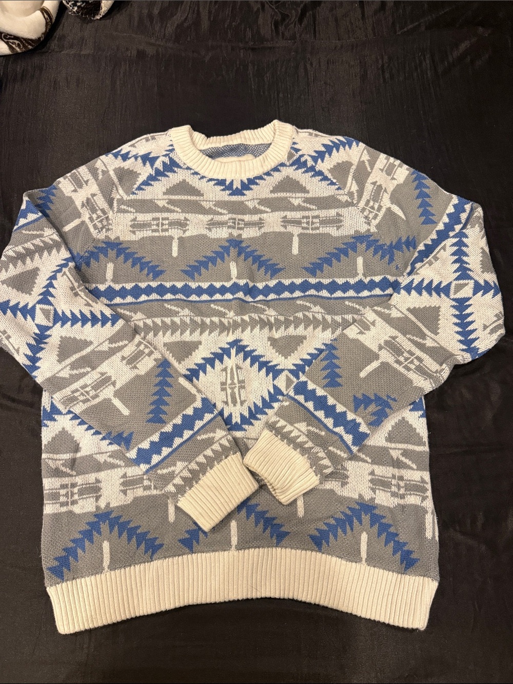 Mossimo Supply Co. Crewneck Geometric Sweater in Blue, Gray & Cream